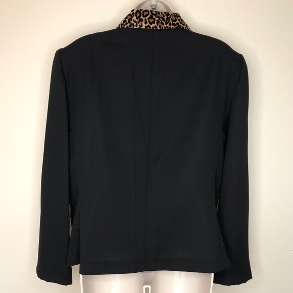 Sag Harbor Leopard Collar Black Button Up Unlined Jacket Long Sleeve Women 16 - Picture 7 of 12